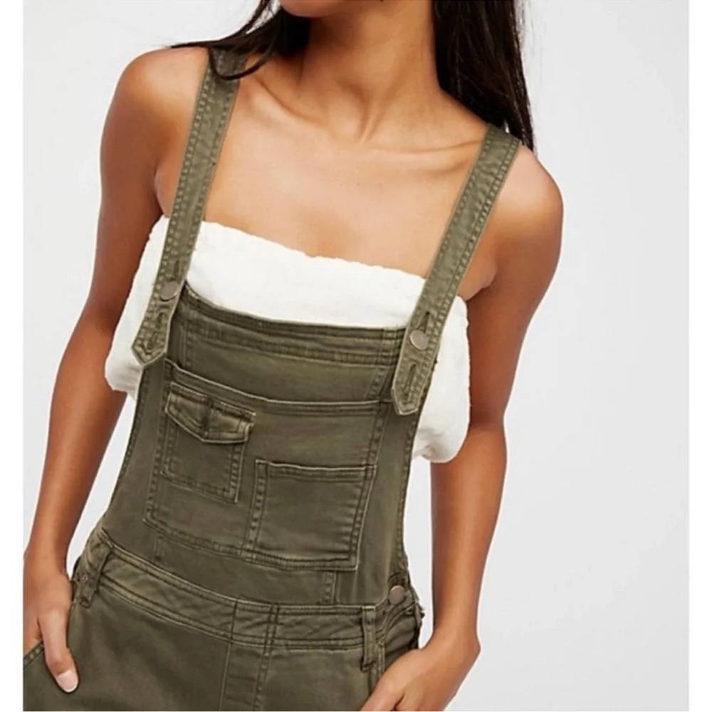 Free People Olive Utility Denim Overalls Jumpsuit